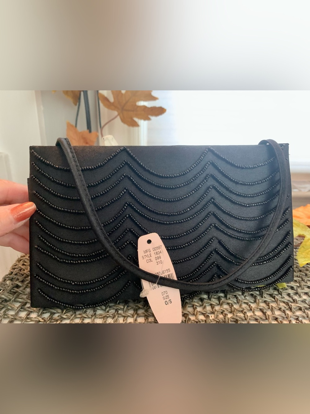 Vintage Victoria's Secret Black Satin BeadedEvening Clutch Bag NWT Style 1804